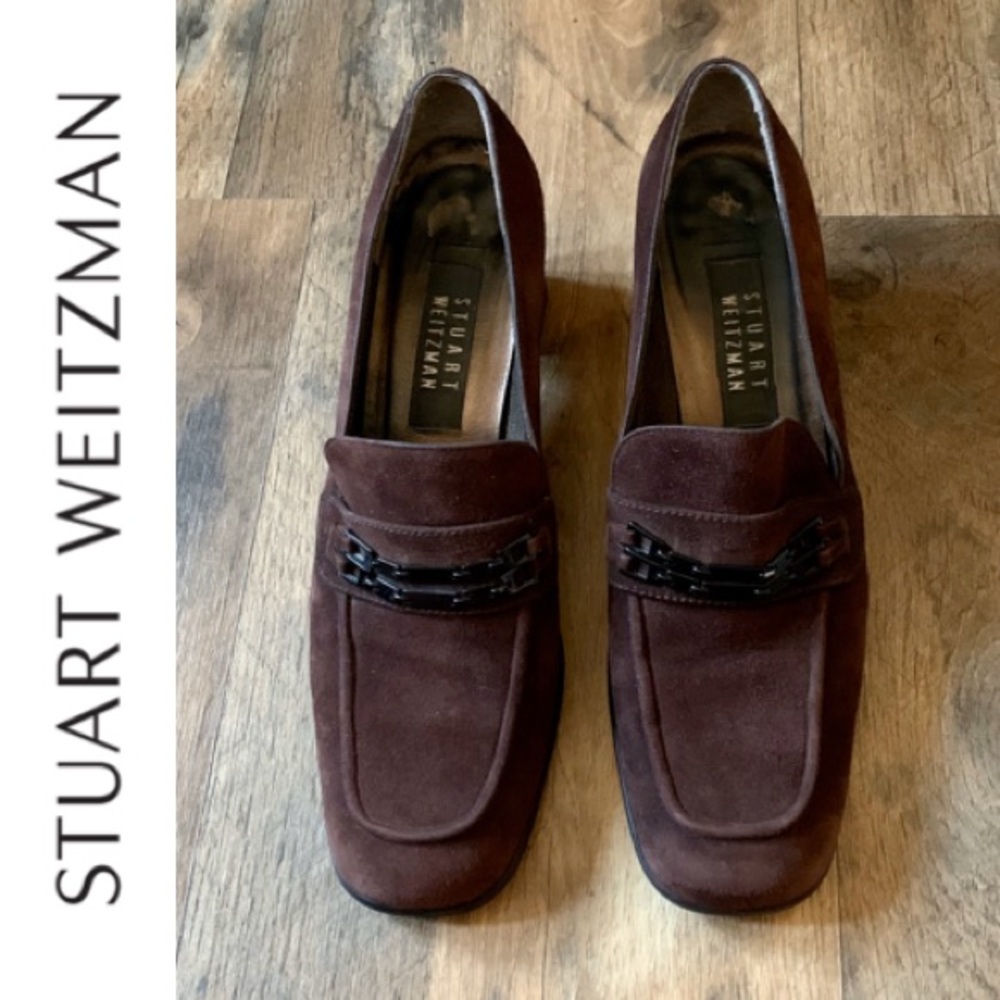 Stuart Weitzman Suede Block Heel Loafer Size 9AA